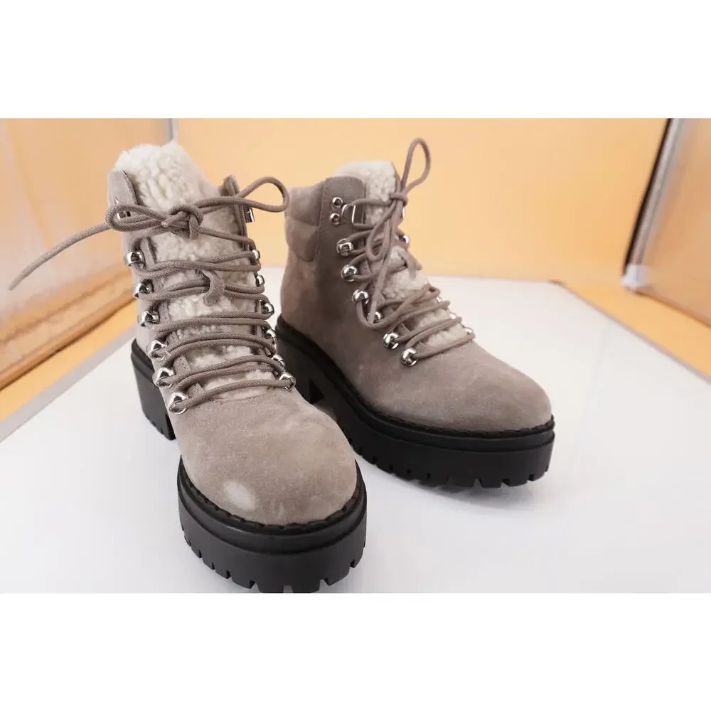 Marc Fisher Nairy grey suede Shearling ankle boot SZ 5 biker Lugg wool $250