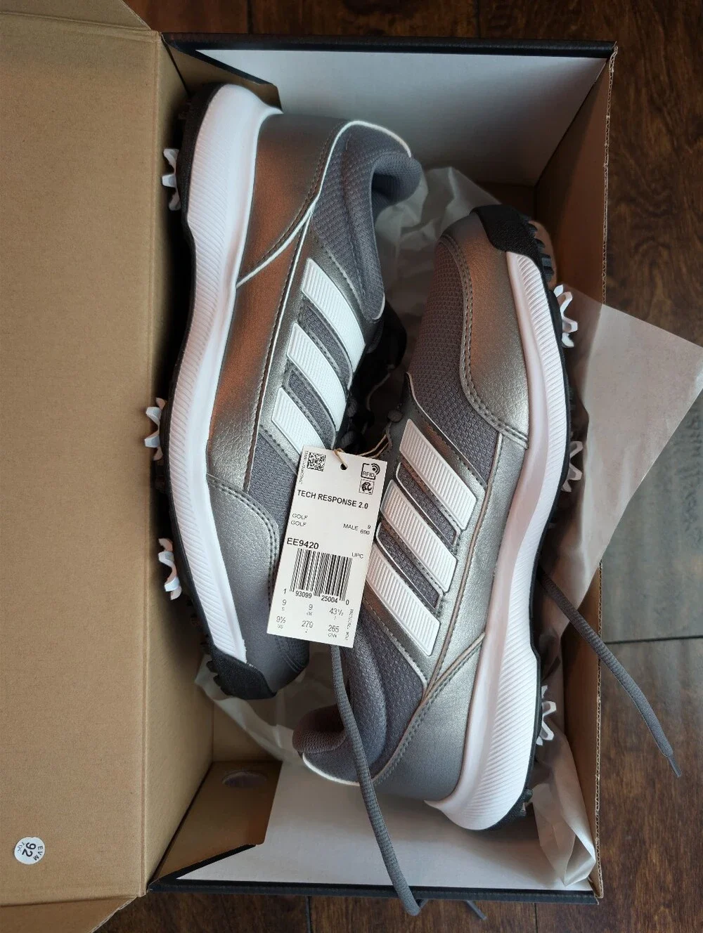 adidas Men’s Tech Response 2.0 Metallic Gray/White Golf Shoes (9.5 Wide)