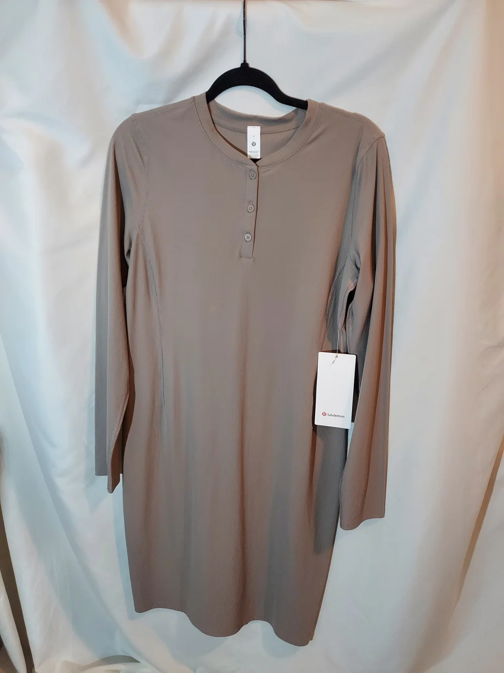 NWT Lululemon All Aligned Ribbed Long-Sleeve Henley Dress Beige Sheer Oak 12
