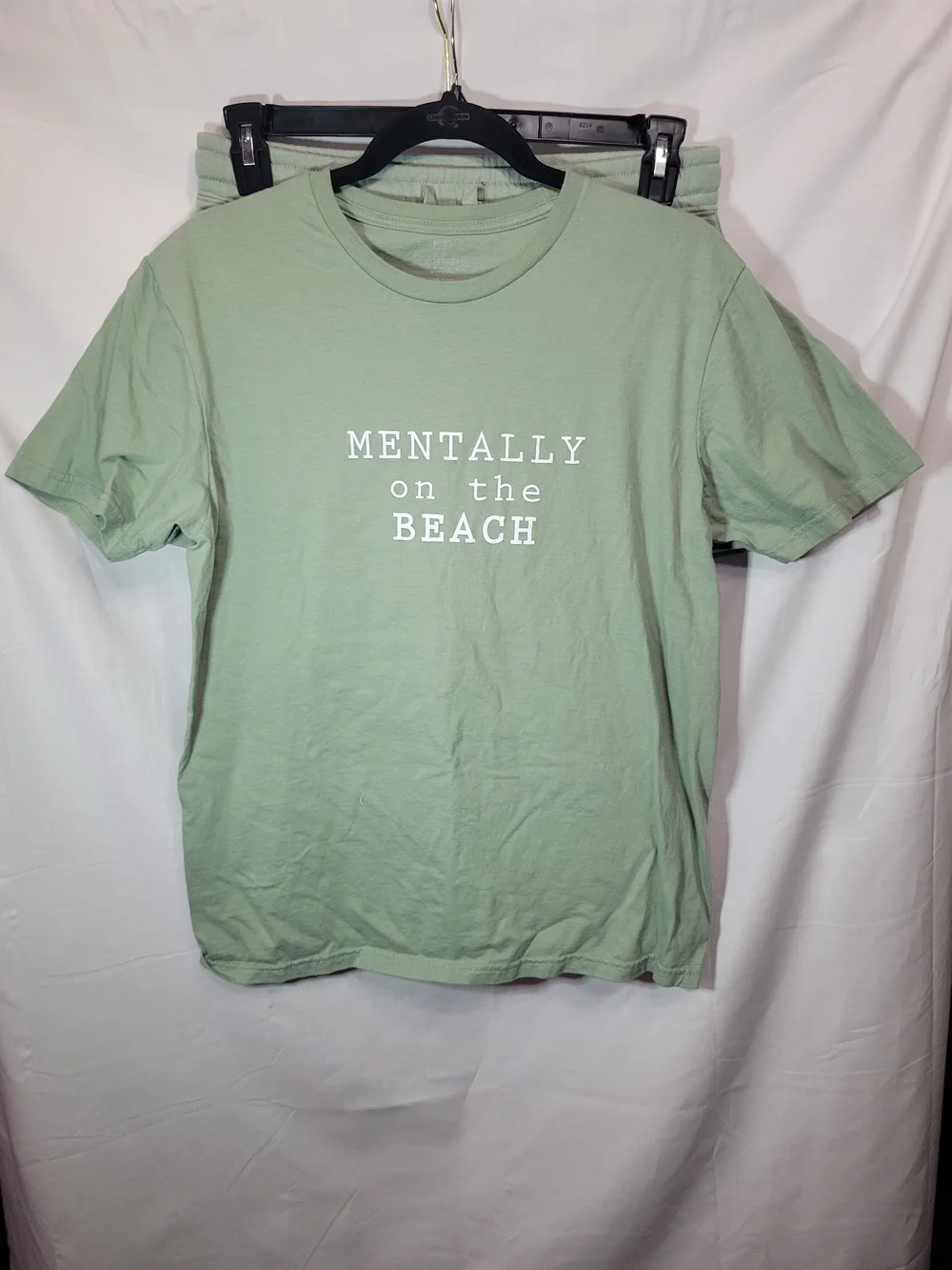 Graphic 'Mentally on the Beach' Crewneck Tee & Shorts Set- Sage Green