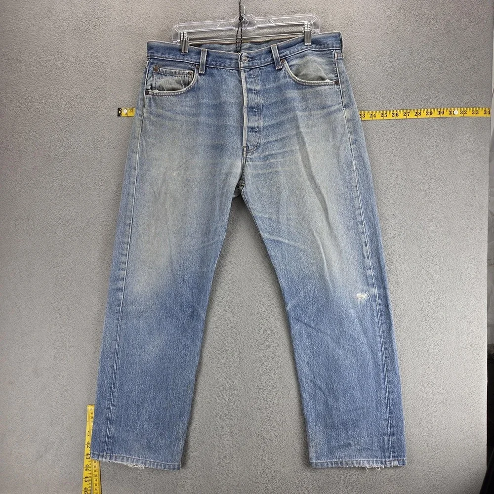 Vintage Levis 501 Jeans Mens Blue Straight Button Fly USA Altered Hem Fits 36x27