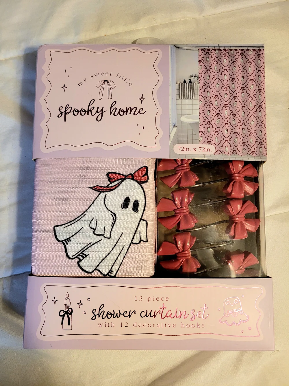 Pink Shower Curtain Set with Decorative Hooks