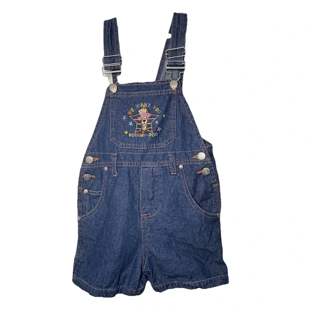 Scooby Doo Overall Shorts Kids Sz 4 5 Denim Cartoon Network Rare Design‎ Y2K VTG