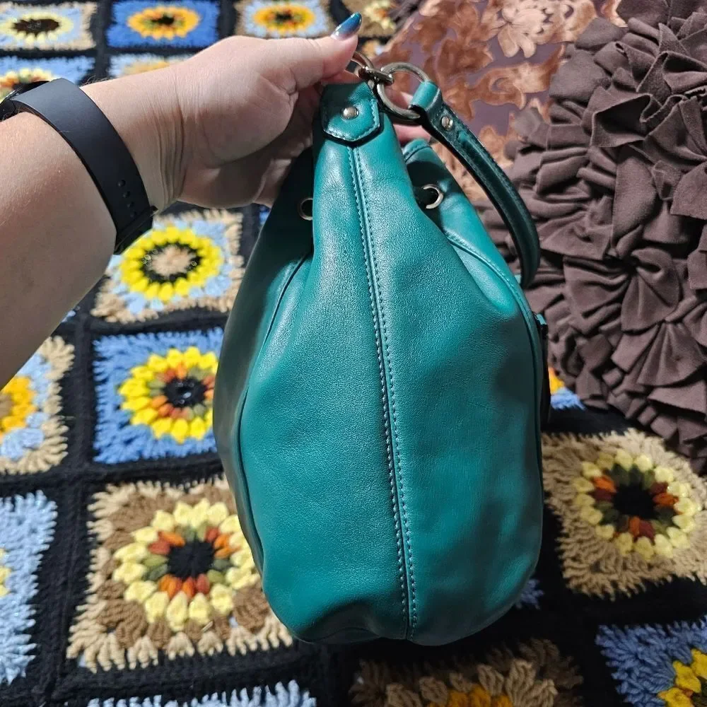 Coach Green Drawstring Calfskin 2WAY Shoulder Bag Purse