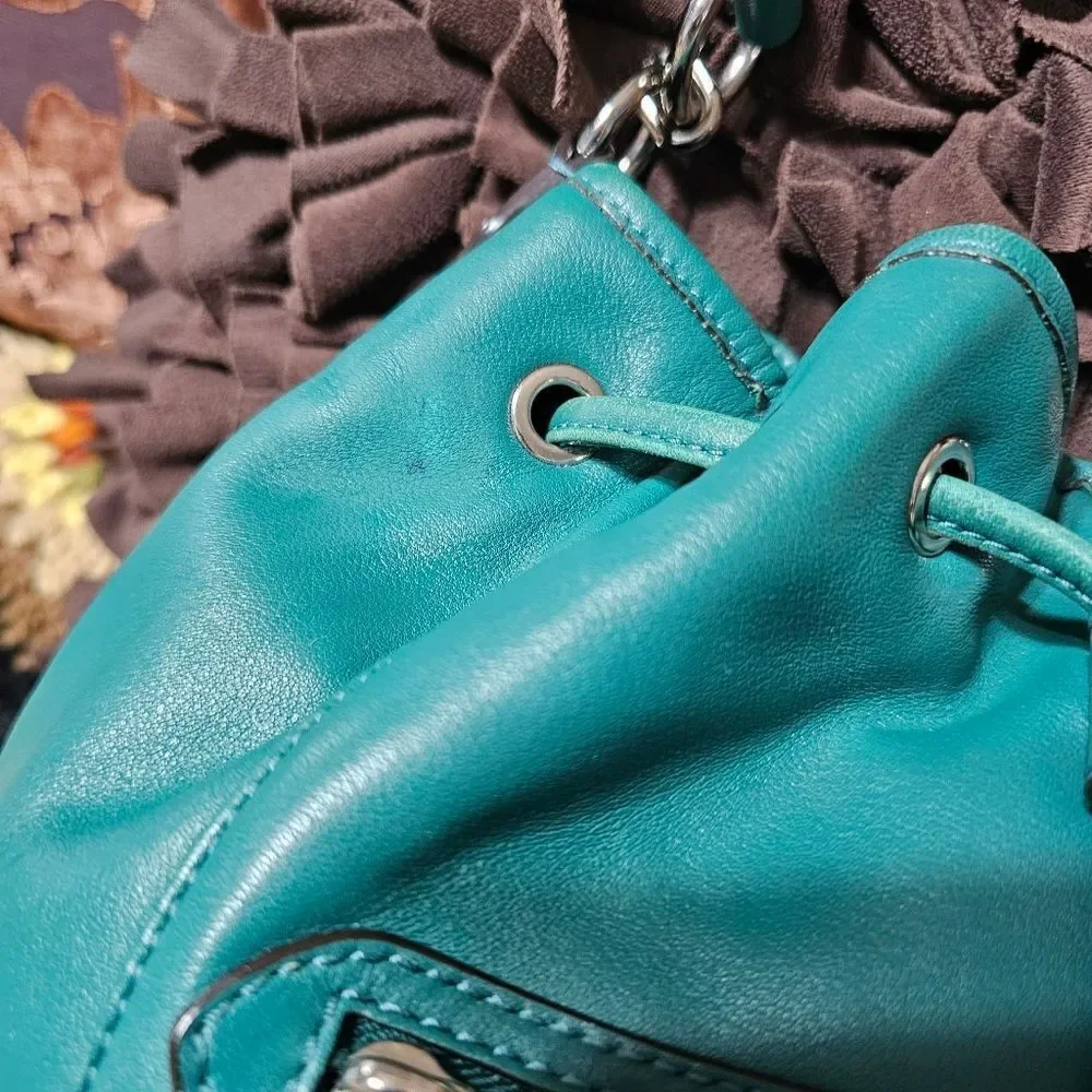 Coach Green Drawstring Calfskin 2WAY Shoulder Bag Purse