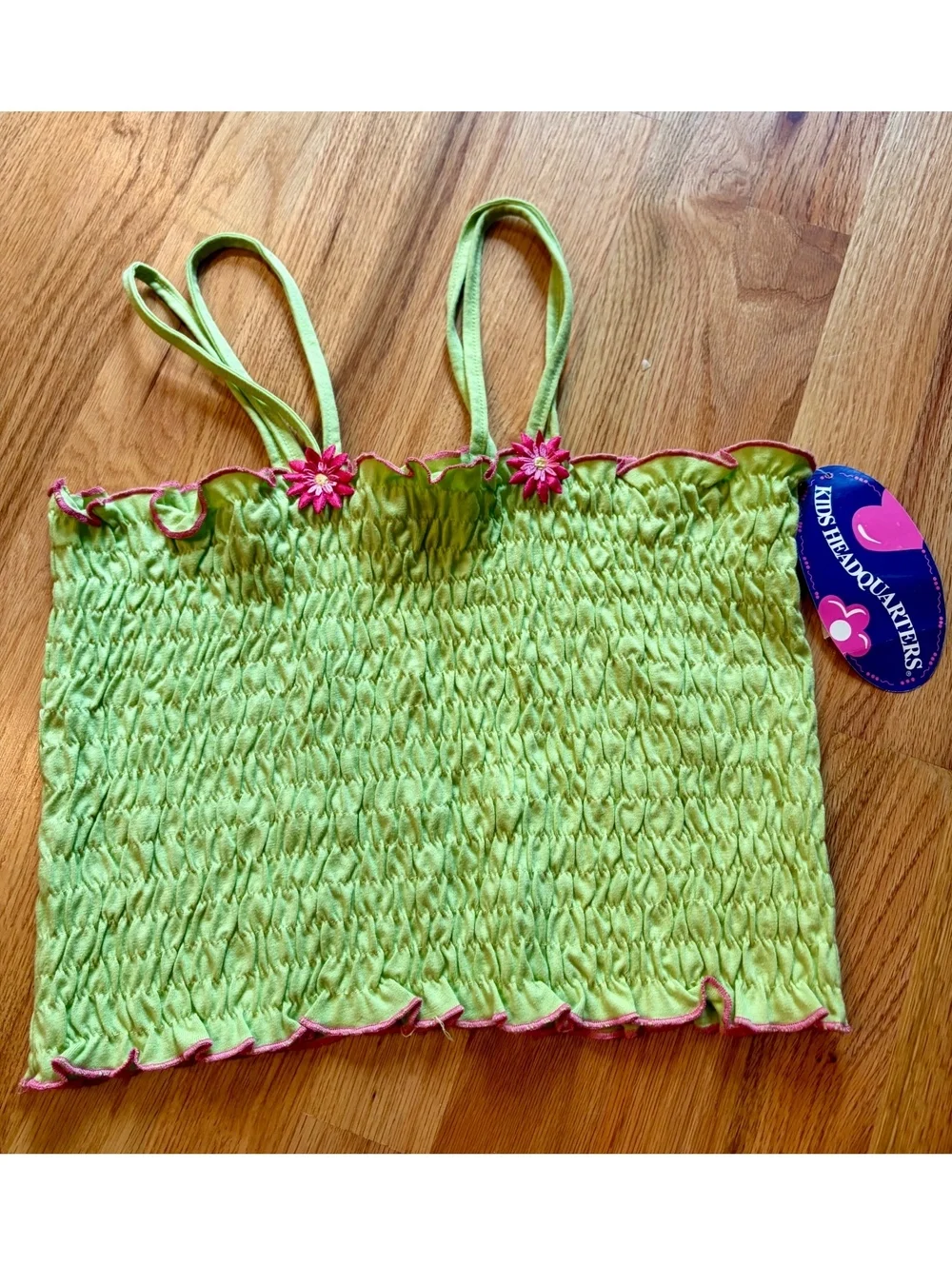 Kids Headquarters Girls 12 Y2K Lime Green Smocked Cami Tank Top Floral NWT