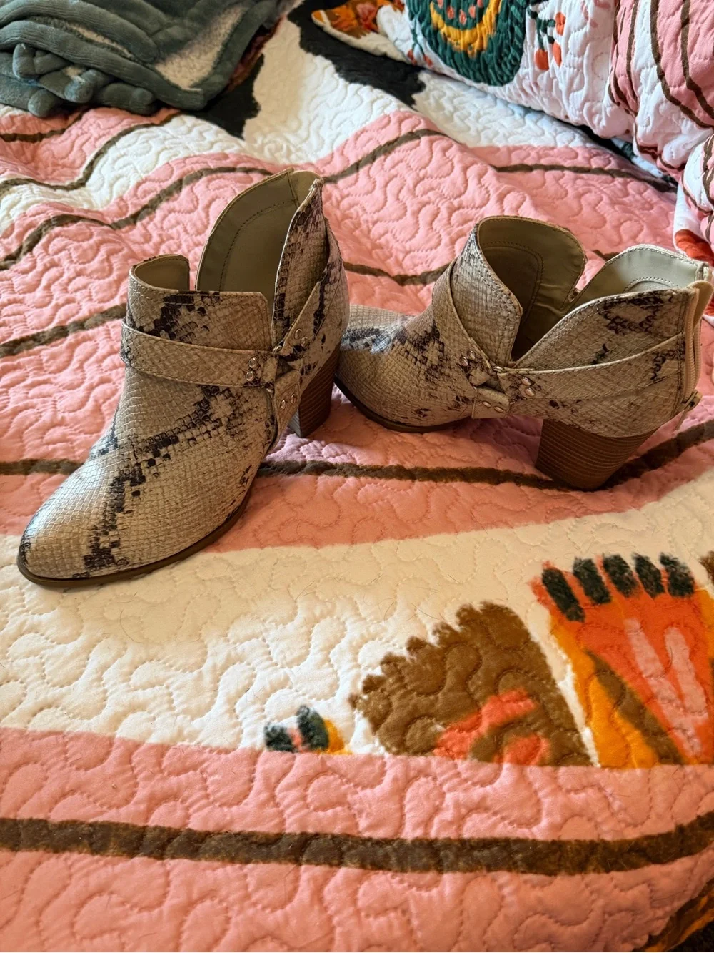 Women's Snake-Print Ankle Booties in Taupe