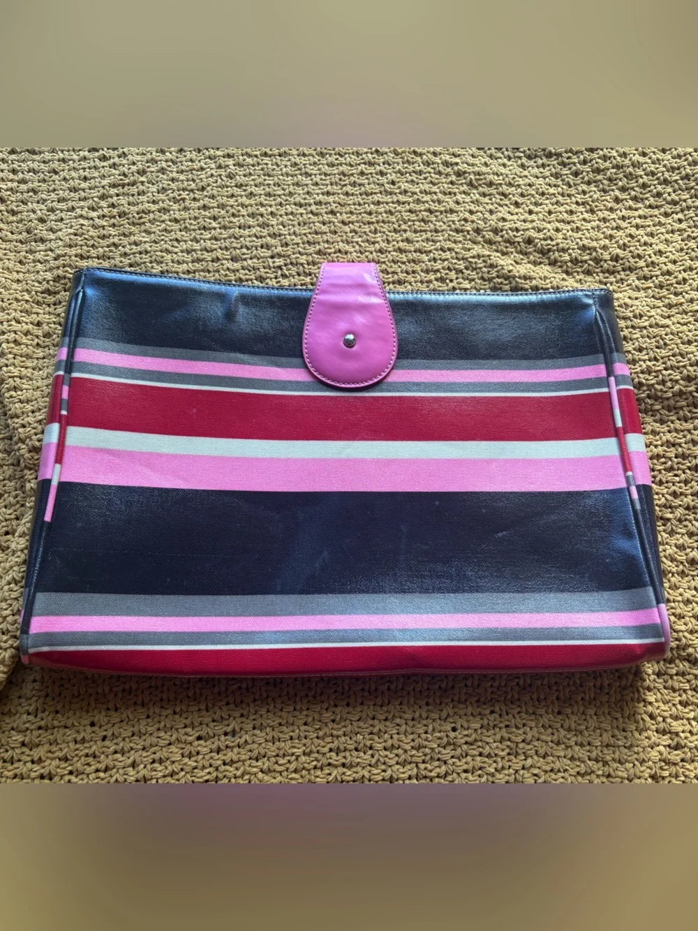 Franklin Covey Black, Pink and Red Striped Laptop Clutch