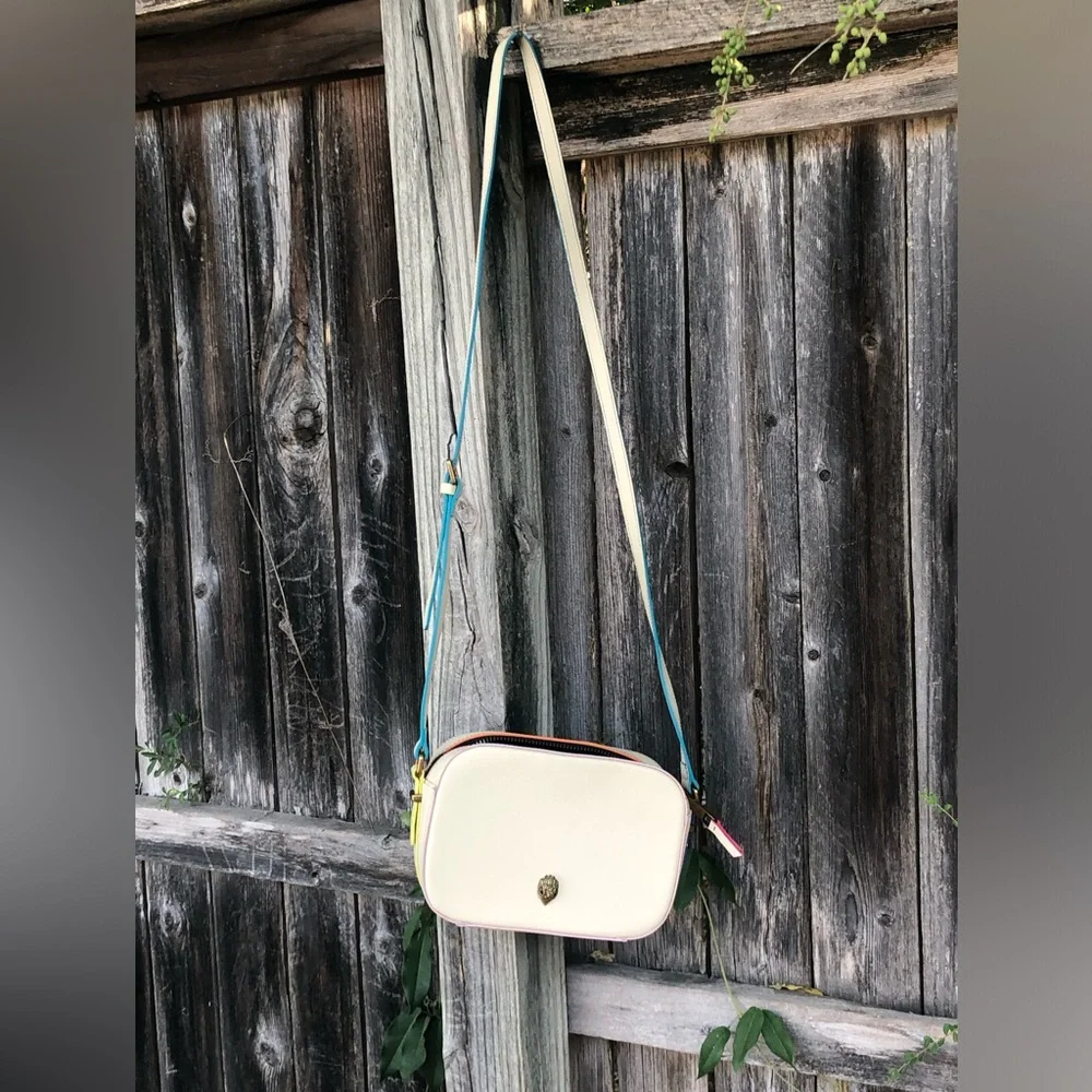 Kurt Geiger Cream Crossbody Bag with Blue and Yellow Straps
