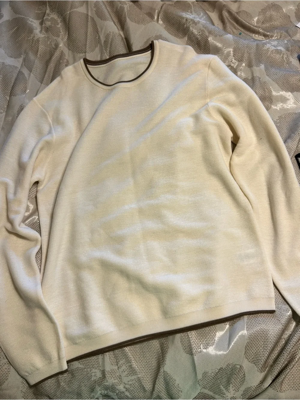 Jack Victor Belvedere Merino Wool Sweater XL Cream Brown Trim
