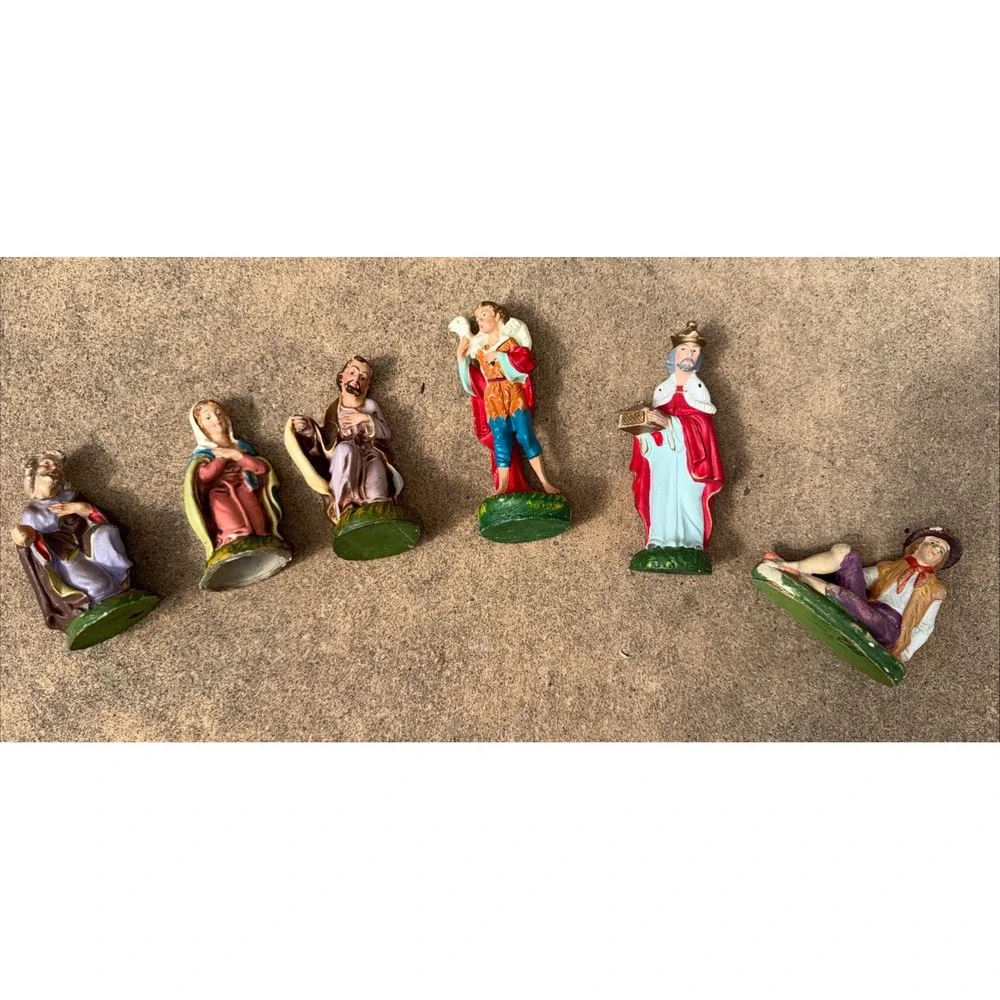 Vintage Paper Mache Nativity Figurines Set of 6 Hand Painted