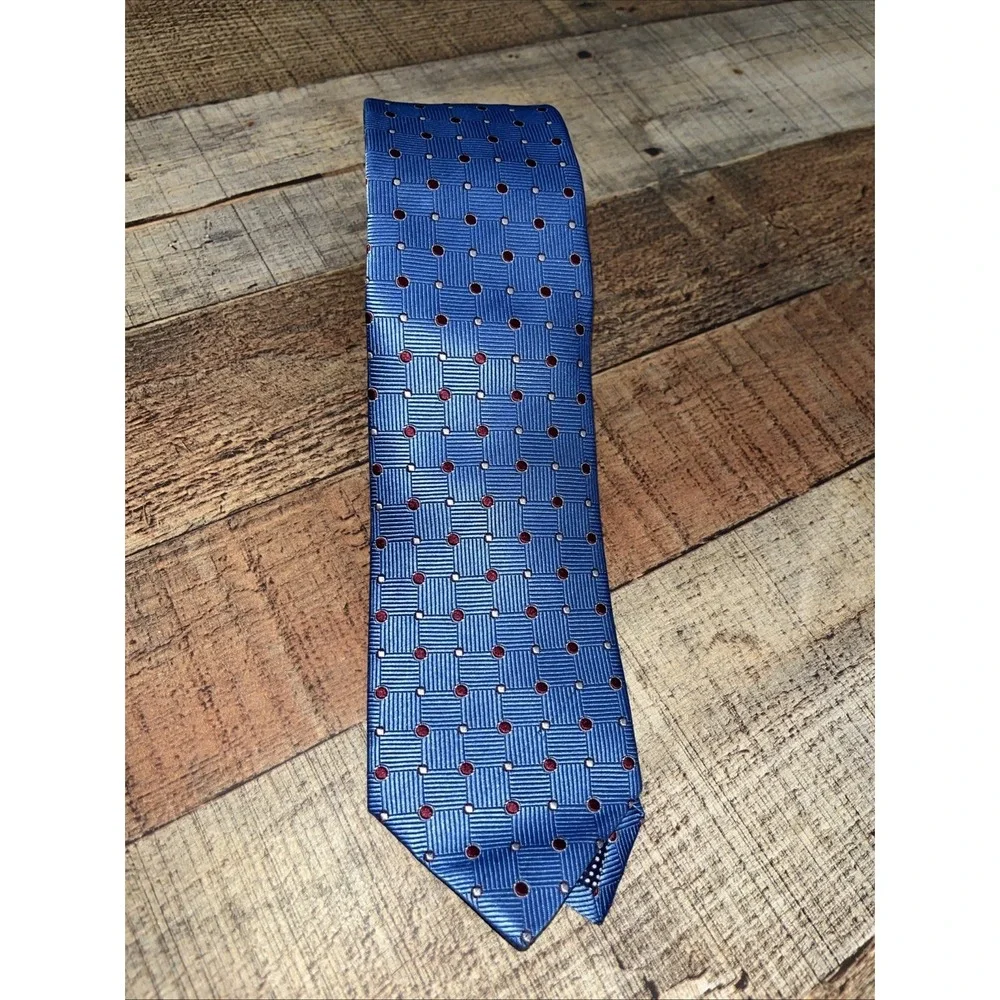 ETON Necktie Blue‎ Red Polka Dot Silk