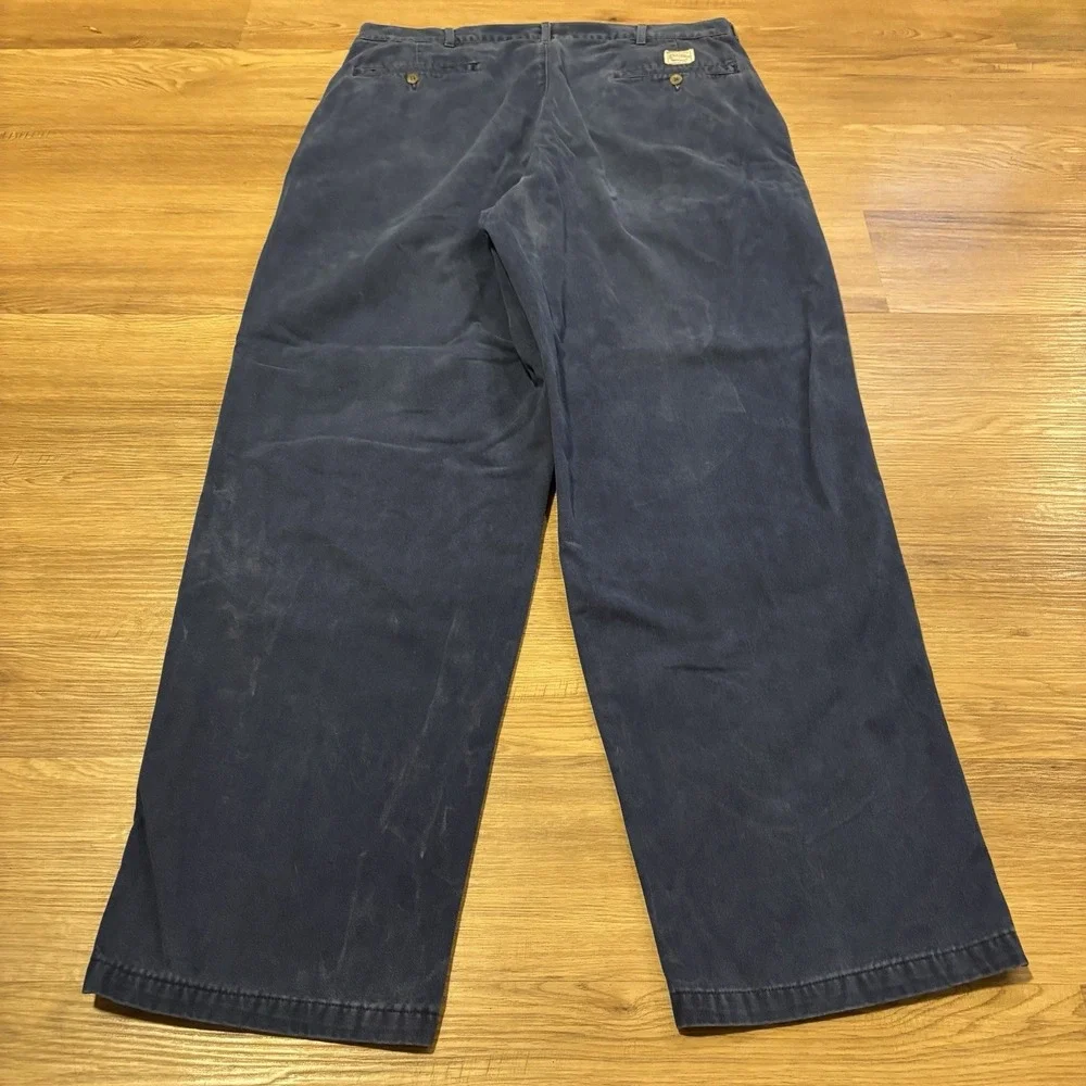 VTG Polo Ralph Lauren Andrew Pants Mens 35x32 Navy Blue Double-Pleated Made USA