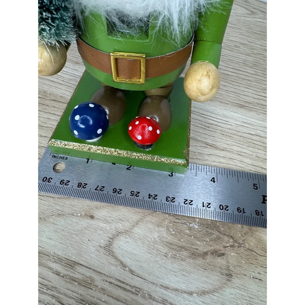 Hobby Lobby Gnome Nutcracker Wooden Christmas Decor Red Green Mushroom 7.5 Inch