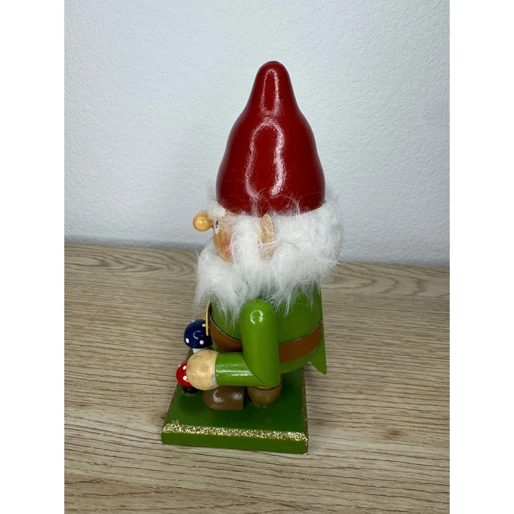 Hobby Lobby Gnome Nutcracker Wooden Christmas Decor Red Green Mushroom 7.5 Inch