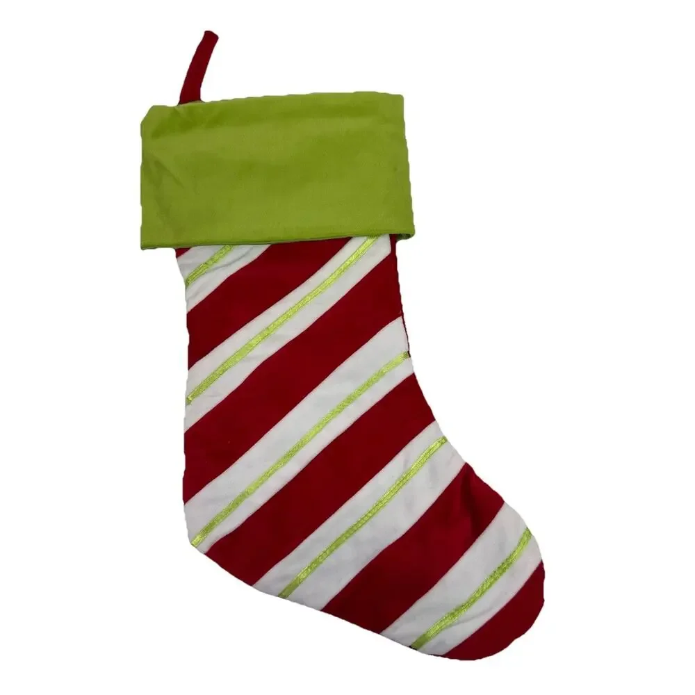 Christmas Stocking Red‎ White Striped Green Cuff Hobby Lobby 2017 Hanging