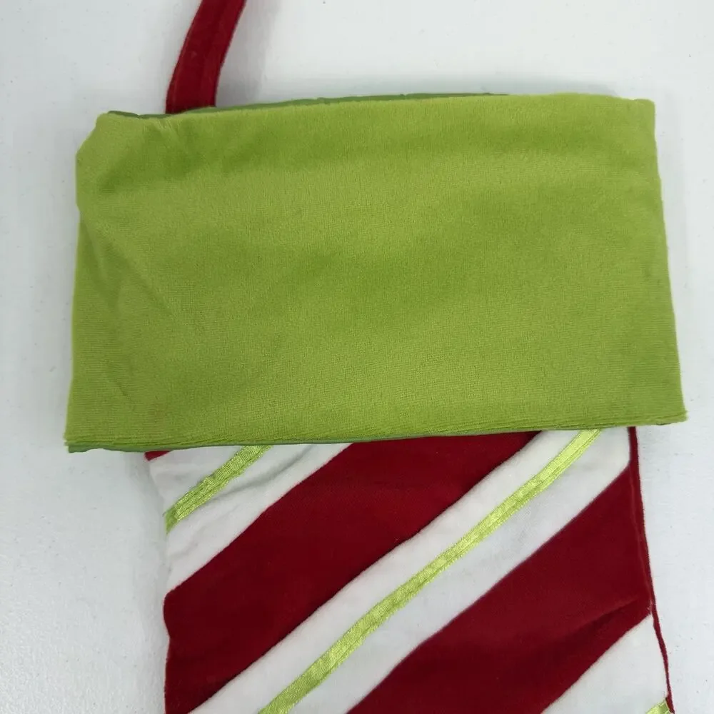 Christmas Stocking Red‎ White Striped Green Cuff Hobby Lobby 2017 Hanging