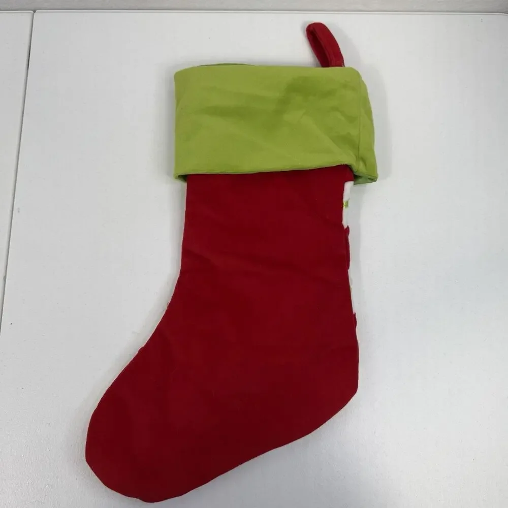 Christmas Stocking Red‎ White Striped Green Cuff Hobby Lobby 2017 Hanging