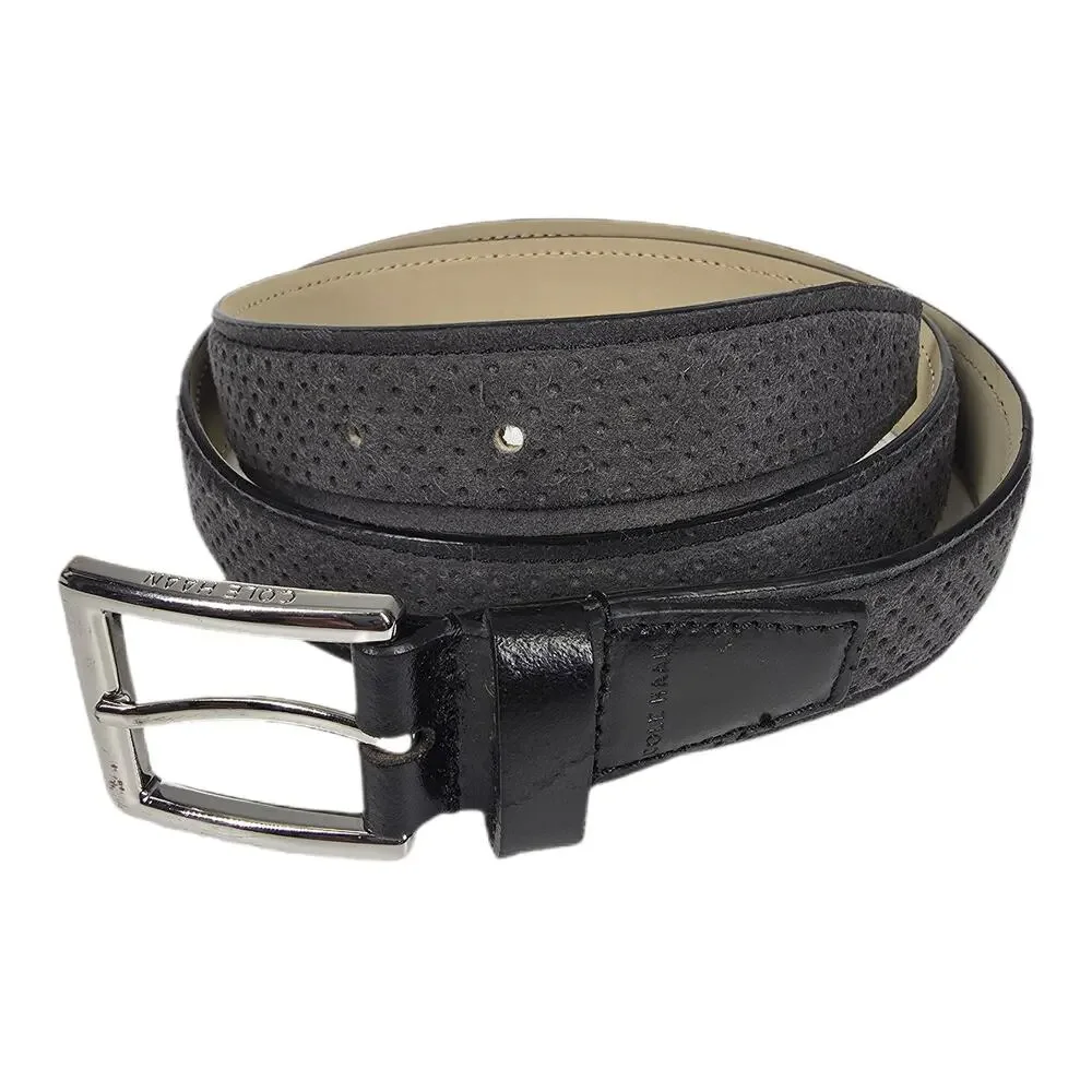 COLE HAAN PERFORATED SUEDE LEATHER BELT – GRAY – SILVER BUCKLE – MEN’S SIZE 36