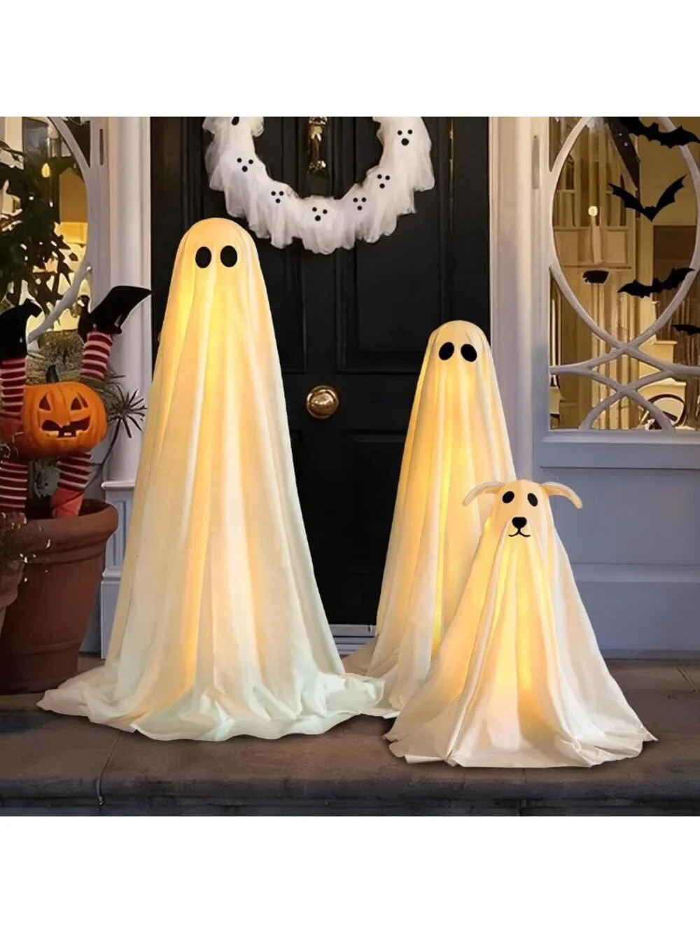 Spooky Ghost Decorations - 3 Pack Lighted Halloween Decor for Home, Porch & Yard