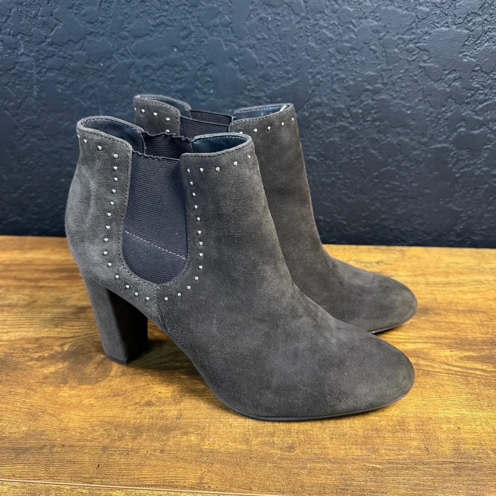 Lauren Ralph Lauren 11424 F16 Grey Suede Studded Ankle Booties Womens 9.5B