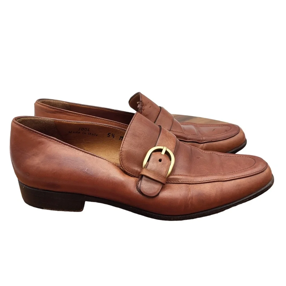 Coach Loafers Womens Size 5.5 M Brown‎ Leather Flats Shoes Buckle Italy