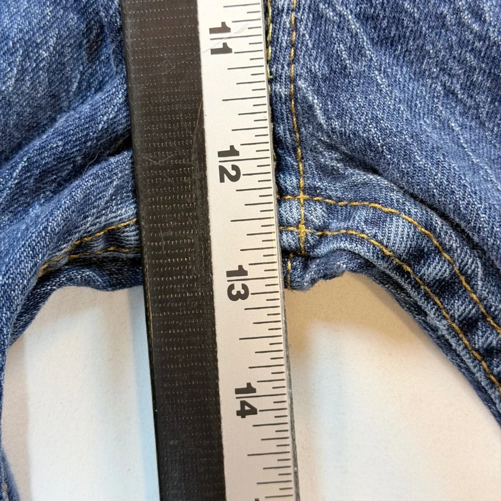 Levi's 505 Jeans Mens 38x34 Regular Fit Straight Leg Blue Denim Distressed Hem