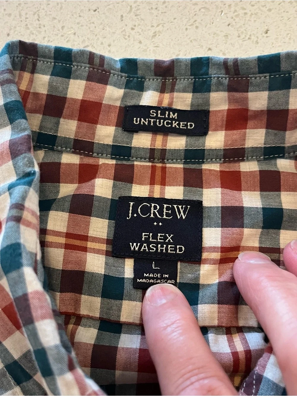 J. Crew Men's Red, Teal & White Plaid Button-Down Shirt Size L
