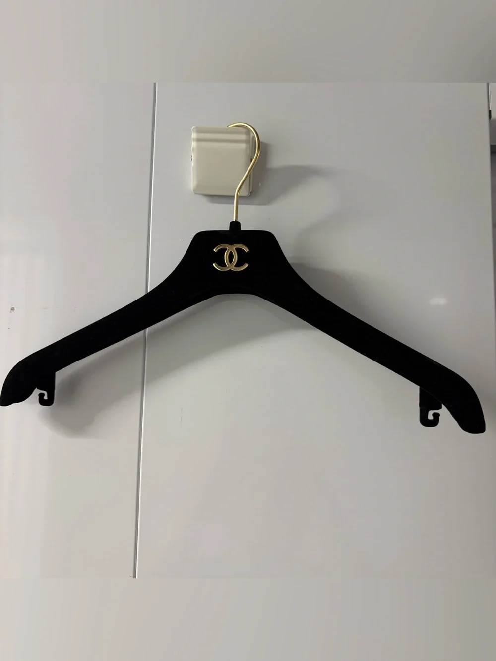 Chanel Black Velvet Logo Hanger with Gold Hardware