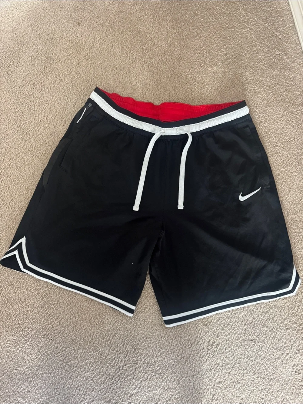 Nike Black Athletic Shorts with Red Inner Liner and White Trim