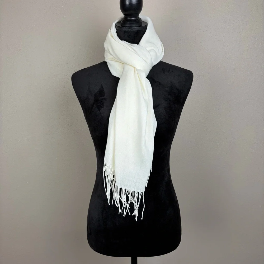 Off White Cream Pashmina Scarf Wrap Shawl Gauze Lightweight Tassel Fringe Solid