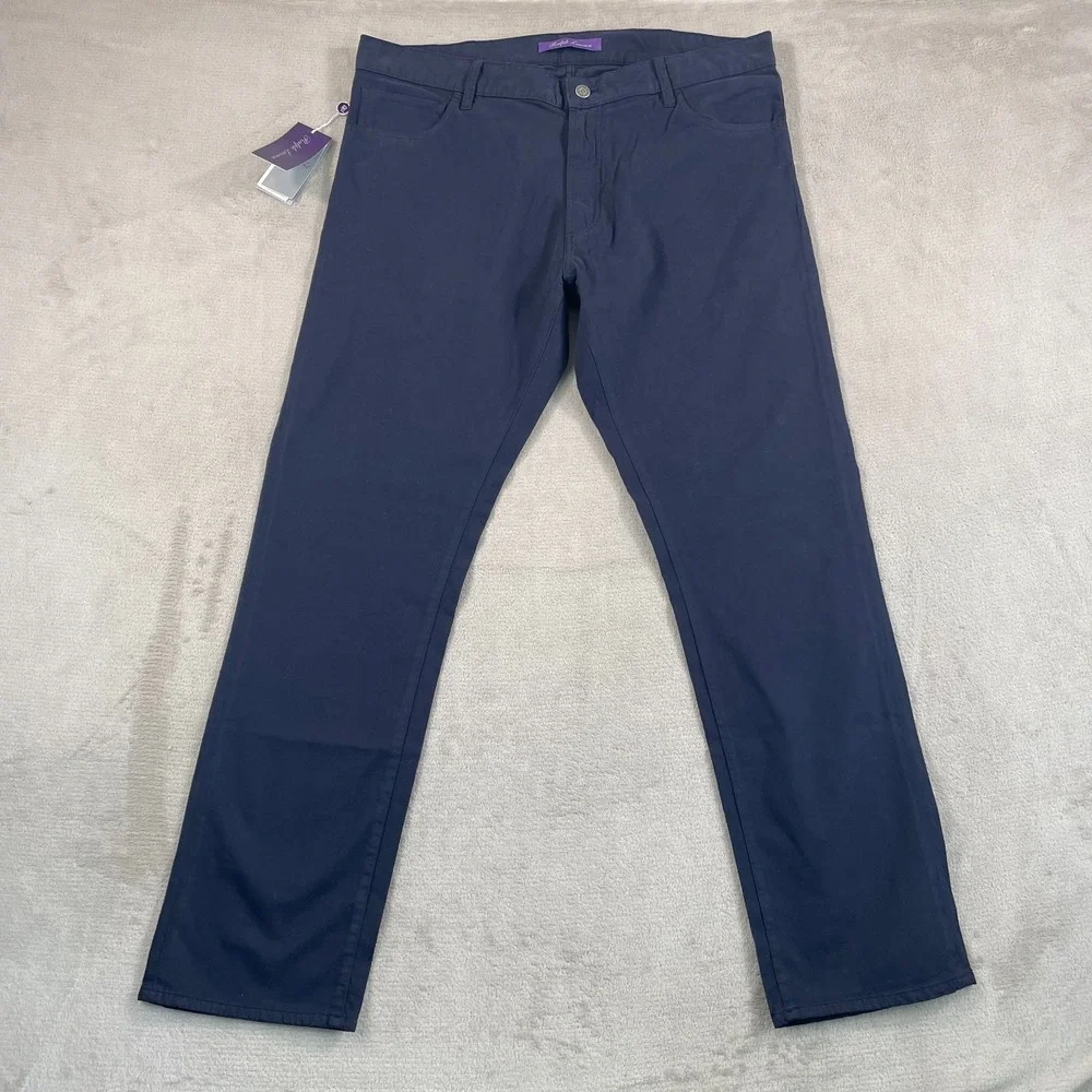 Ralph Lauren Purple Label Sateen Pants Men 38x32 Navy Slim Fit Stretch NWT $495‎