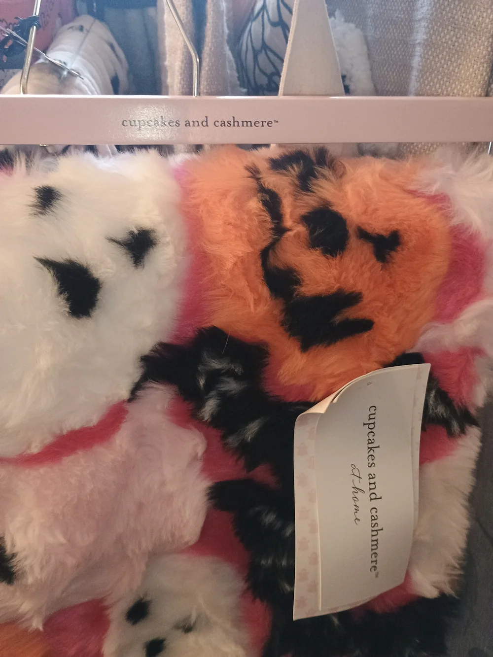 cupcakes & cashmere Pink, Orange, White & Black Faux Fur Accent Pillow