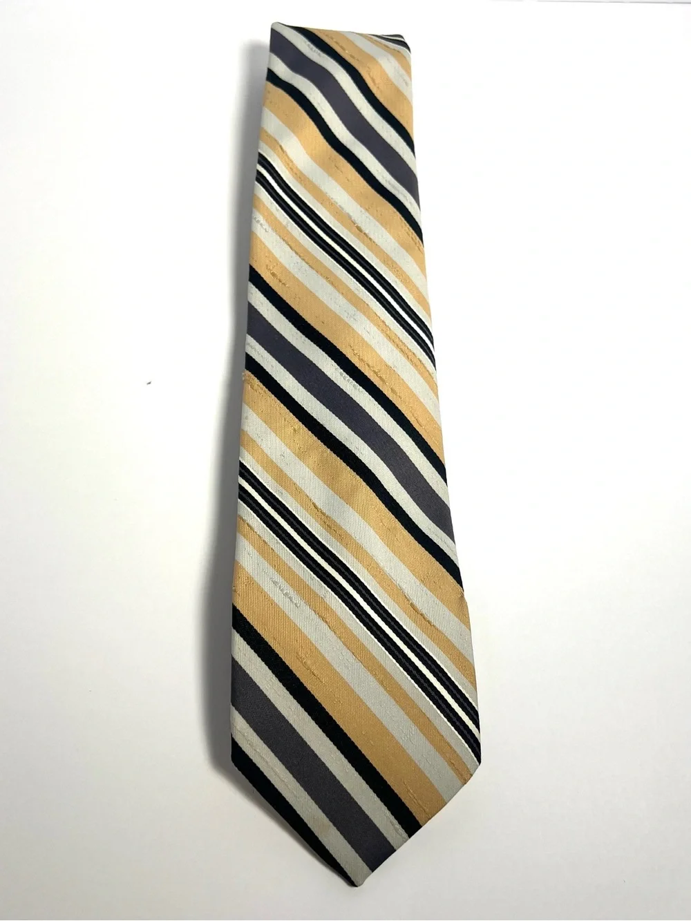 Vintage Velducci Stripped Necktie Beige Gray Black Polyester Men’s Tie