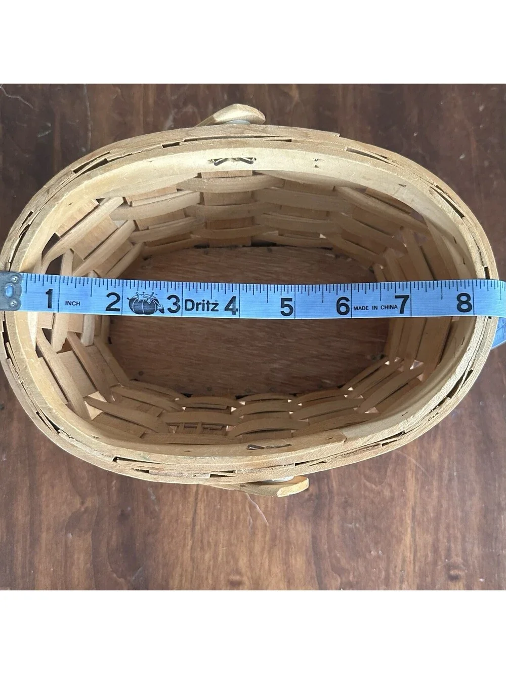 Vintage Small Oval Woven Wood Basket Swing Handle Primitive Farmhouse Decor 7