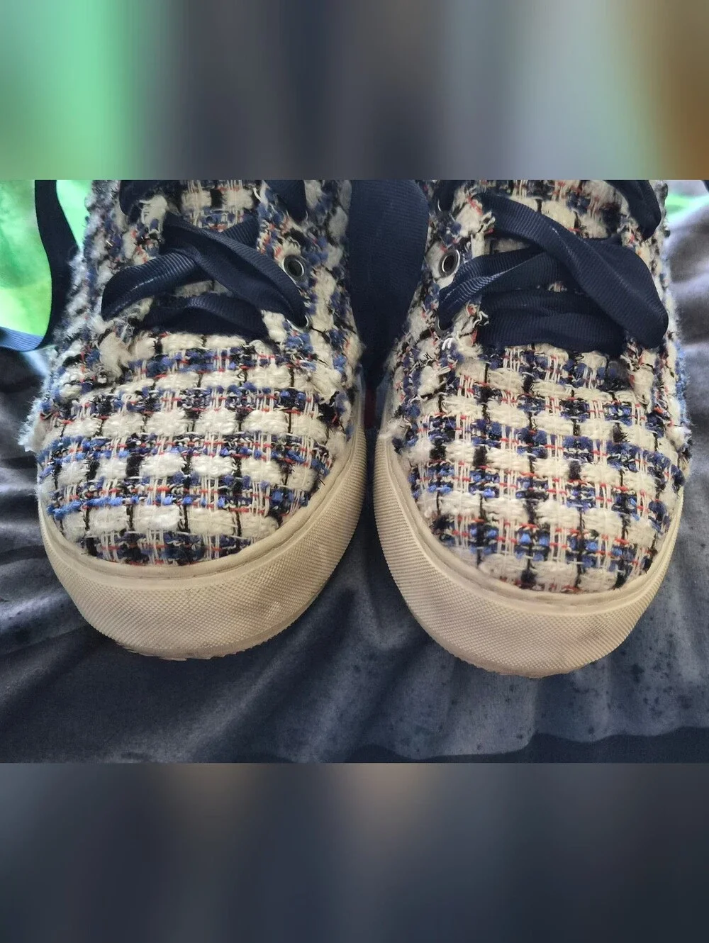Kurt Geiger Blue Multi Tweed Low-Top Sneakers with Beaded Eye Patch