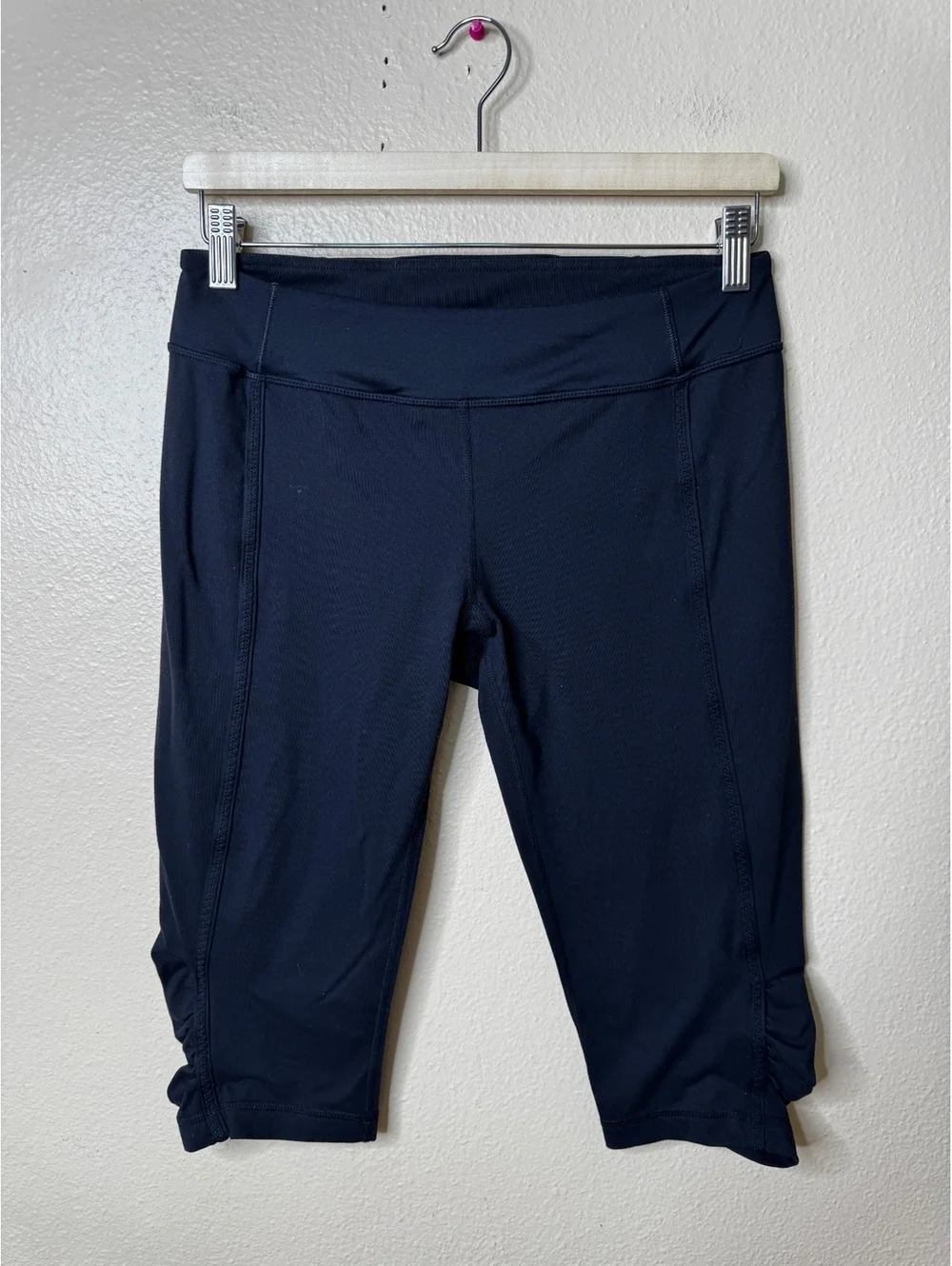 Lululemon Black Ruched Crop Leggings Capri High Rise Yoga Pants Size 8