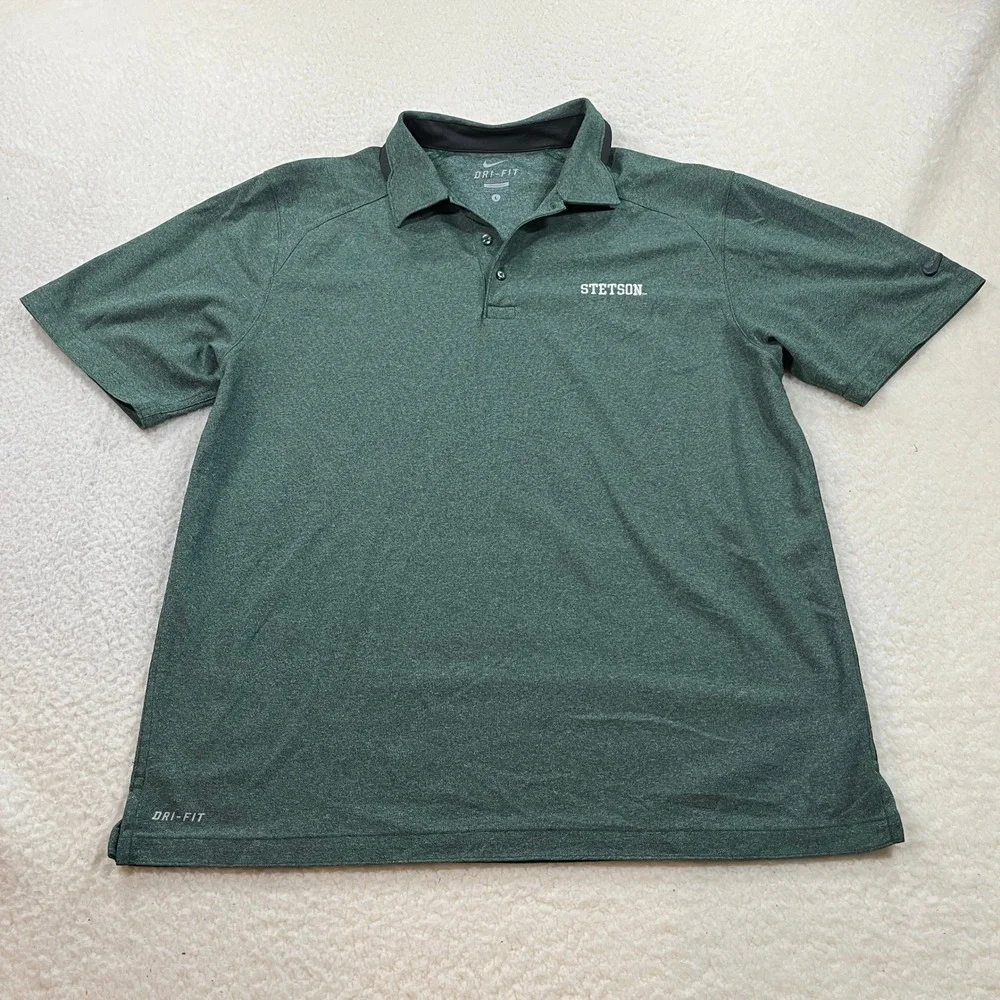 Nike Polo Mens Large Green Stetson University Player Polo Dri-Fit Short Sleeve
