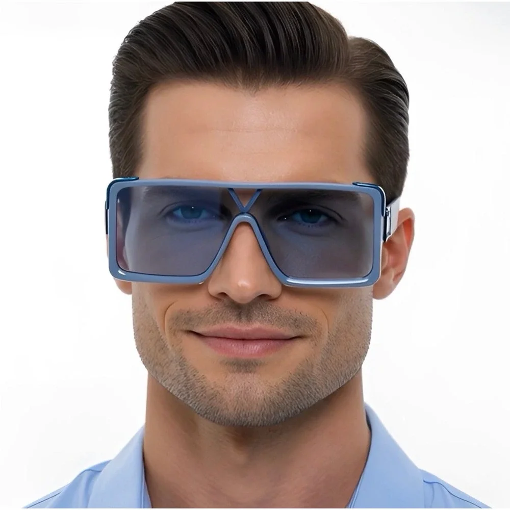 Blue Sunglasses Mans Fashion Funky Square Frame TrendyAviator Outfit UV400 Gafas