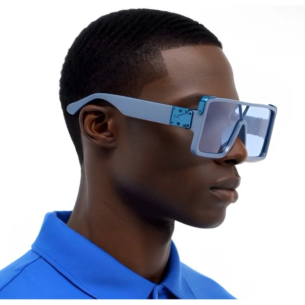 Blue Sunglasses Mans Fashion Funky Square Frame TrendyAviator Outfit UV400 Gafas