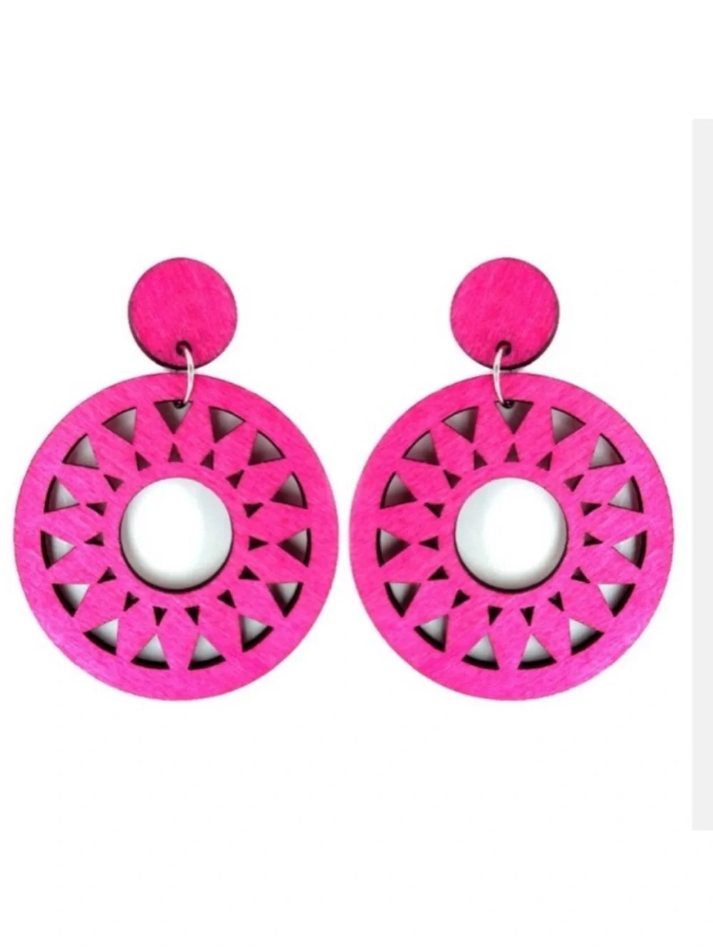 Hot Pink Wood Statement Earrings | Lightweight Cutout