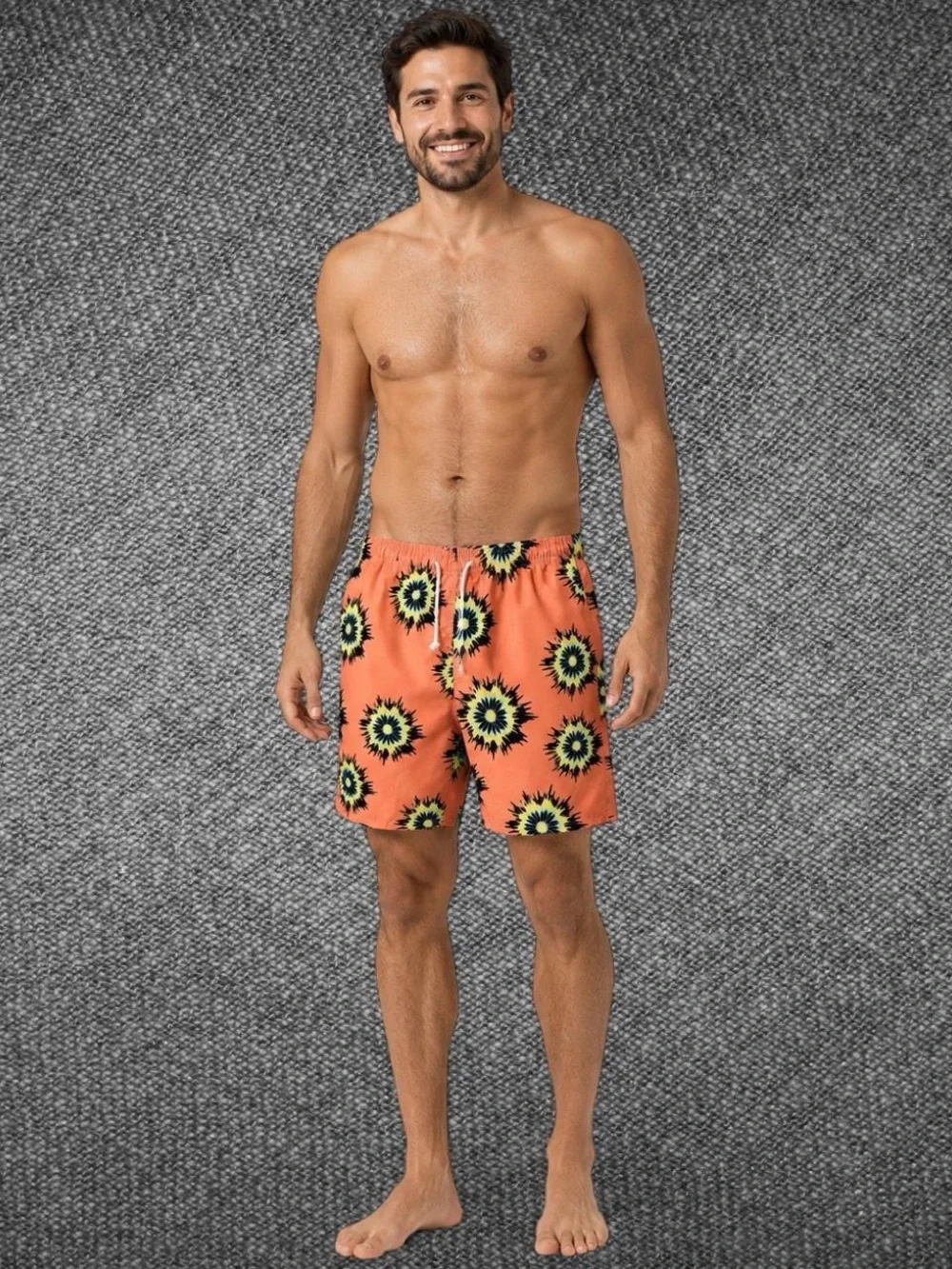 Jake Austin Men’s Large Orange Floral Print Swim Trunks 100% Polyester
