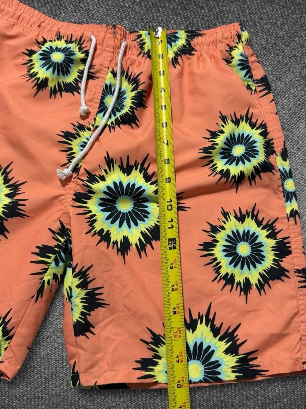 Jake Austin Men’s Large Orange Floral Print Swim Trunks 100% Polyester