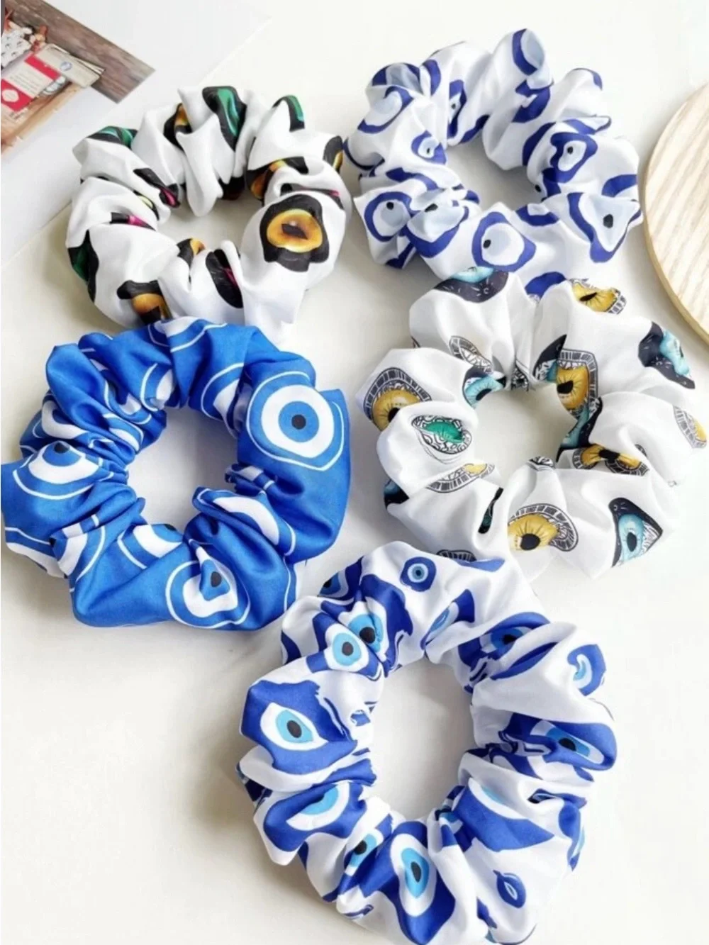 Blue Evil Eye Print Scrunchie Pack - 5 pack.