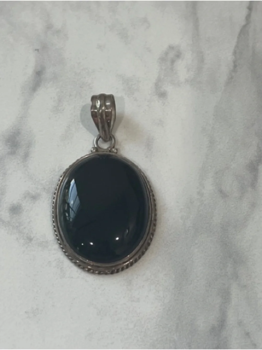 Sterling Silver Black Onyx Oval Pendant -