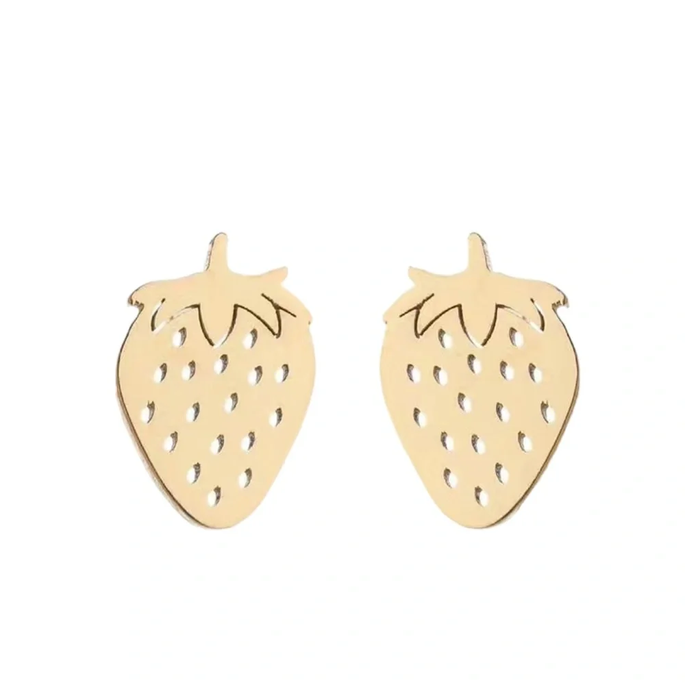 Stainless Steel Gold Strawberry Stud Earrings