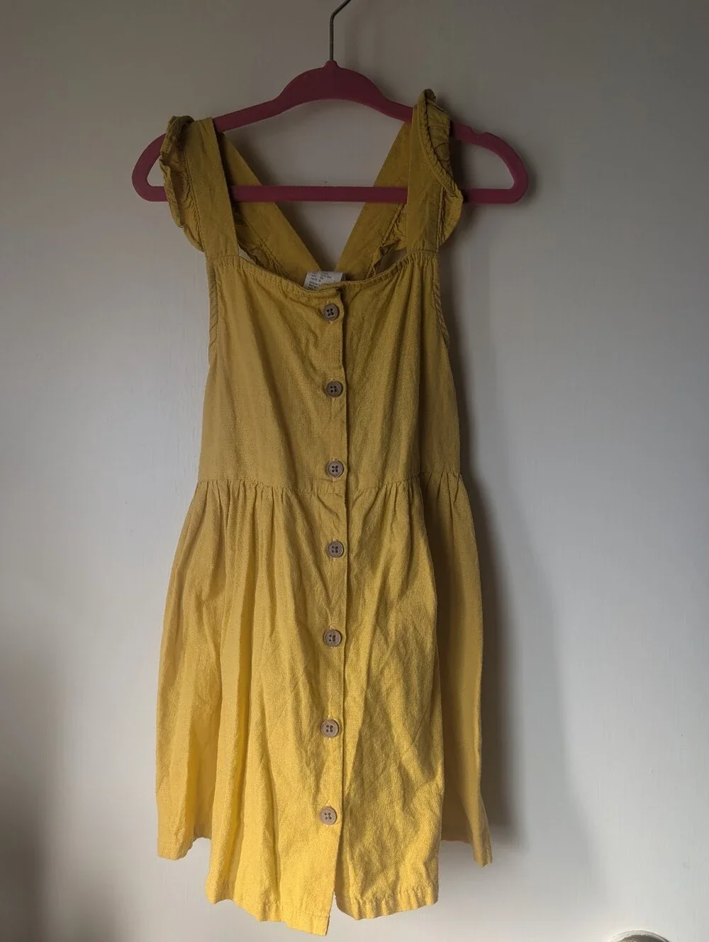 Mustard Yellow Fall/Sundress Dress With Brown Buttons 2-3y