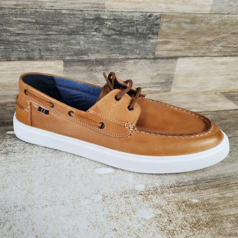 Steve Madden Astonn Mens Boat‎ Shoes Sz 13 Tan Leather Casual Comfort Lace Up