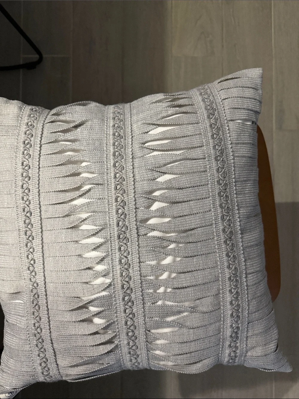 Elaine Smith Light Gray Woven Fringe Accent Pillow  (2 pillows) both