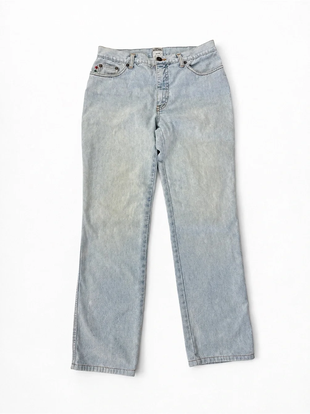 Vintage Moschino Jeans Italy Size 29 Light Wash Straight Leg Heart Peace Y2K 90s